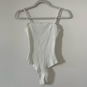 Free People Privacy Please Ribbed White Bodysuit